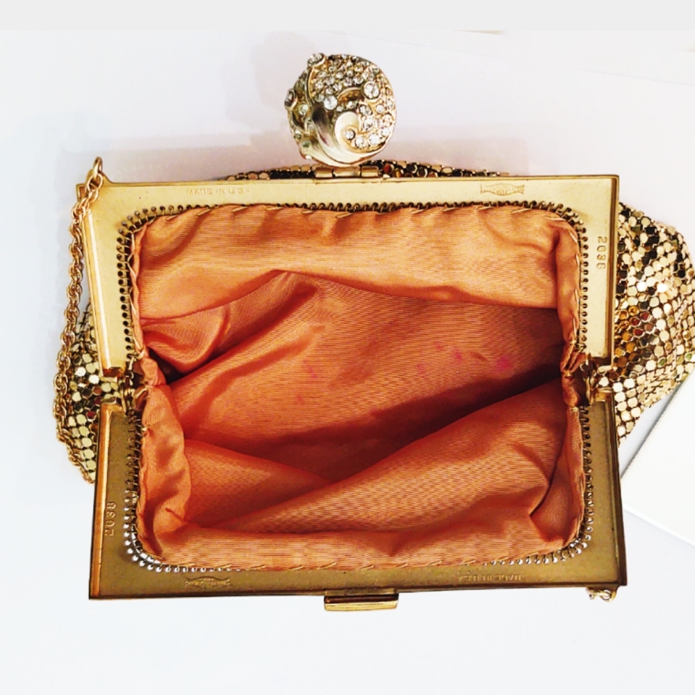Vintage Designer Whiting & Davis Gold Mesh Rhinestone Bag - Picture 8 of 9